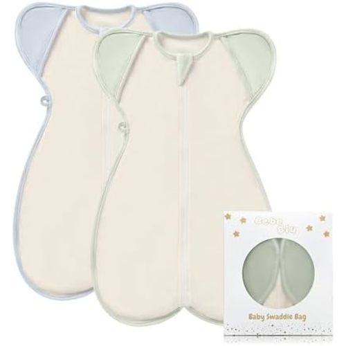 Baby Swaddle Sleeping Bag, 0.5 TOG, 2-Way Zipper, Breathable Mesh, Arms In/Out Design, 2-Pack