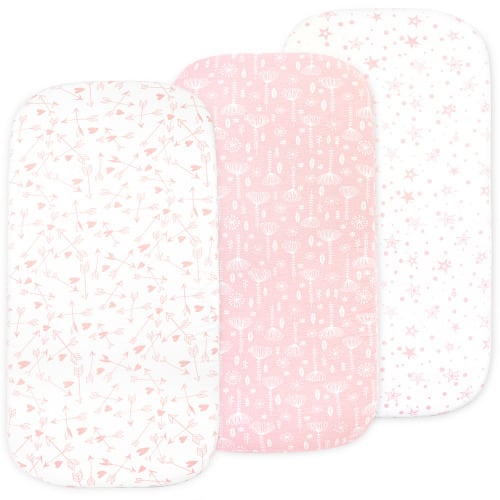 Pink Baby Bassinet Jersey Cotton Sheet Set - Pack of 3, Fit for Oval & Rectangle Mattresses