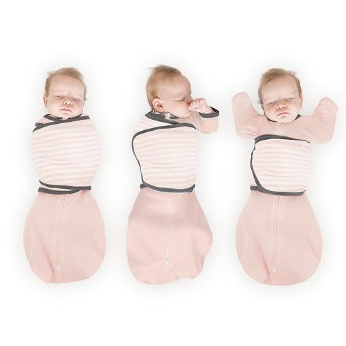 Omni Swaddle Sack by Amazing Baby - Transitional Swaddle with Arms Up Sleeves & Mitten Cuffs, Pink Stripes, Size Small, 0-3 Months