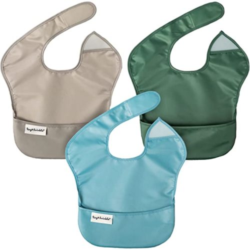 Tiny Twinkle Mess-Proof Easy Bib 3 Pack - Baby & Toddler Waterproof Bib with Adjustable Closure, 6-24 Months - Slate Olive