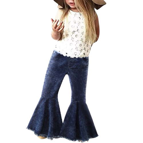 OFTZID Toddler Baby Girls Pants Denim Bell Bottom Ruffle Flare Jeans Kids Trousers for Girl Size 4-5T