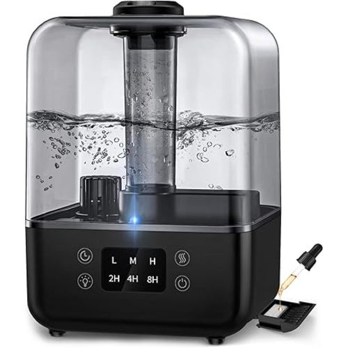 Humidifiers for Bedroom, Cool Mist Humidifiers for Large Room Home Baby, 5L Top Fill Ultrasonic Air Humidifier Quiet for Plants with Essential Oil Diffuser, Rotatable Nozzle - Black