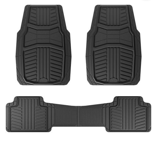 3-Piece Black Full Coverage Floor Mats with Reinforced Heel Pad & Anti-Slip Cleats