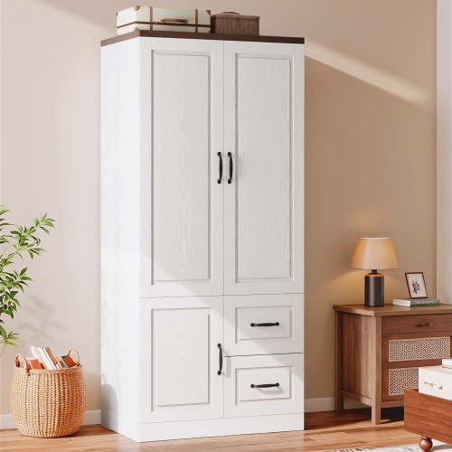 ModernMate Wooden Armoire Wardrobe Closet with Doors and Drawers, 71" Modern Tall Wardrobe with Hanging Rod for Bedroom
