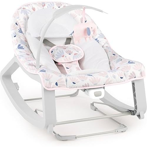 Ingenuity Keep Cozy 3-in-1 Grow with Me Vibrating Baby Bouncer Seat & Infant to Toddler Rocker, Vibrations & -Toy Bar, 0-30 Months Up to 40 lbs (Pink Burst)