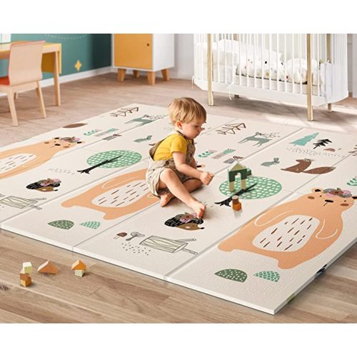 UANLAUO Baby Play Mat,79" X 71" Extra Large Foldable Baby Crawing Mat,Thick Foam Play Mat for Baby,Waterproof Floor Playmat,Reversible Portable Playmat for Babies and Todders,Indoor&Outdoor Use - Bear - 79x71x0.6 Inch (Pack of 1)