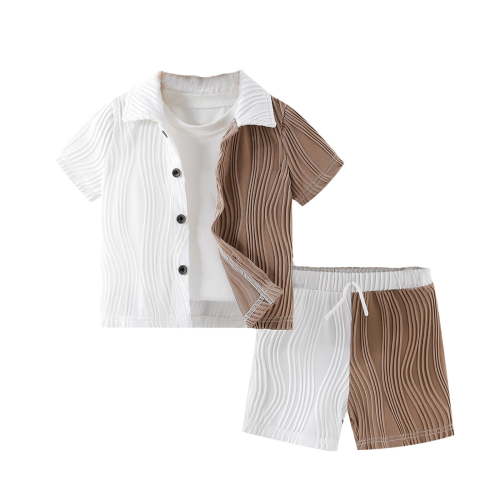 TAIAOJING Toddler Kids Baby Boys Clothes Ribbed Button Down Lapel Collar Shirt Tops +Shorts Outfits Sets 2PCS Set Soft 6-9M
