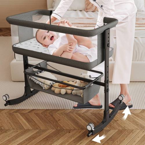 SACVON Baby Bassinets, All Mesh Crib Portable for Safe Co-Sleeping,Adjustable Bedside Sleeper,Baby Bed for Infant Newborn, Gray