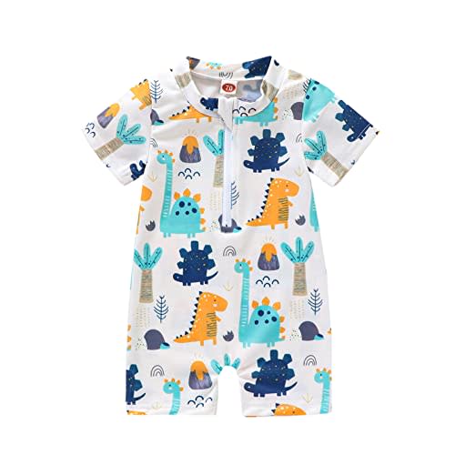 Canrulo Toddler Baby Boy Girl Swimsuit Checkerboard Zipper Swimwear One Piece Rash Guard Short Sleeve Beach Bathing Suit