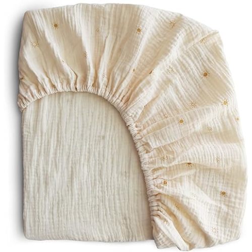 mushie Extra Soft Muslin Fitted Crib Sheet | 192 Thread Count | 28"x 52" (Sun)