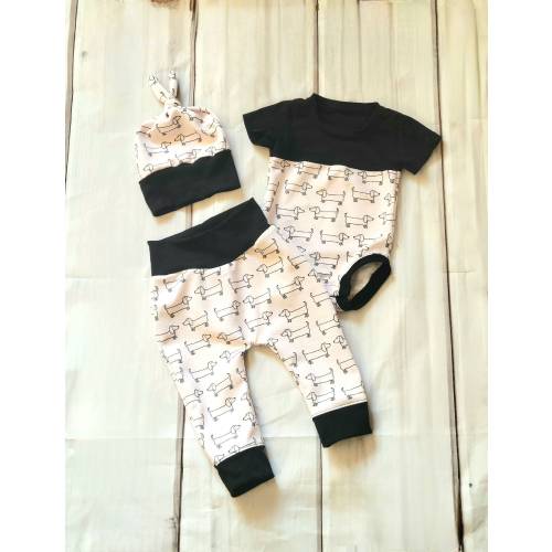 Baby Dachshunds Outfit, Short Sleeve Onesie Black, Toddler 3-piece Set, Wiener Dog Baby Clothes, Baby Dachshund, Baby Registry, Baby Shower