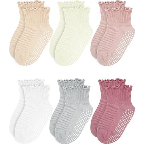Toddler Ruffle Socks - Baby Girls Non-Slip Socks with Grips - Indoor Soft Cotton Frilly Ankle Sock