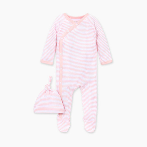 Burt's Bees Baby Organic Footed Wrap Front Jumpsuit & Knot Top Hat - Blossom Stripe, Newborn