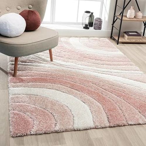 LUXE WEAVERS Lantanas Collection 7070 - Alfombra geométrica moderna de 5 x 7 pulgadas, color rosa