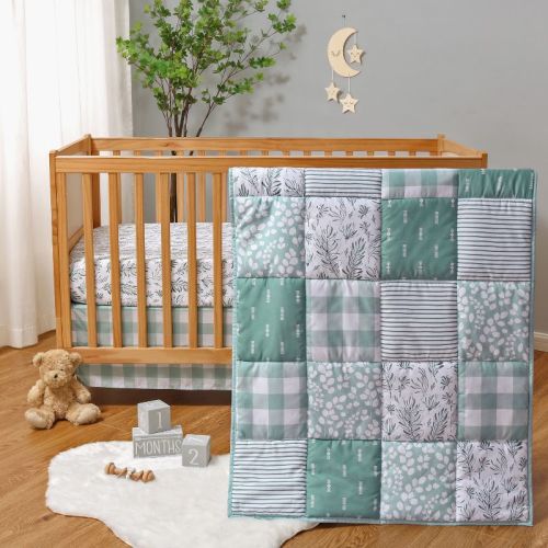 The Peanutshell Nursery Crib Bedding Set For Baby Girls And Boys, Sage, 3 Pieces - Green
