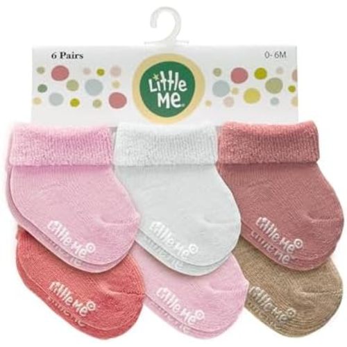 Little Me Baby Socks – 6-Pack Terry Turn Cuff Socks for Newborns, Infants & Babies, 0–6 Months