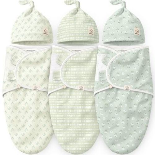 KeaBabies 3-Pack Organic Swaddle Sleep Sacks Baby with Newborn Beanies, Premies Swaddles Wrap 0-3 Months, Ergonomic Wearable Blanket (Leafy)