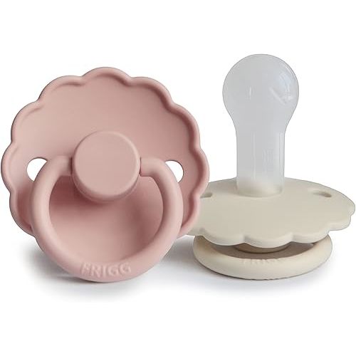 FRIGG Daisy SilkySoft Silicone Baby Pacifier | Made in Denmark | BPA-Free (Blush/Cream, 6-18 Months)