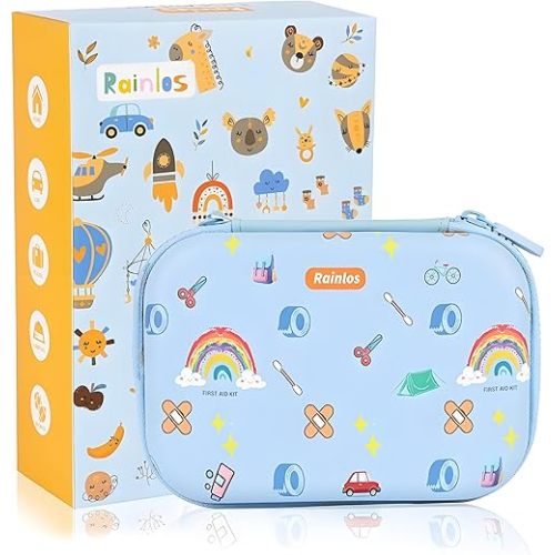 RAINLOS Small-First-Aid-Kit-for-Home-Car-Travel-Camping-Hiking-Kids, Mini Cute Portable Medical Emergency Kits Fits into a Purse, Diaper Bag & Backpack, Travel Must Have