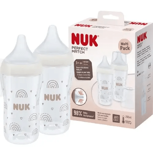 Nuk Perfect Match PP Bottle 2 Pack Rainbow Size 260ml | Baby Bunting AU