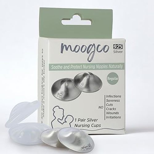 Moogco The Original Silver Nursing Cups - Nipple Shields for Nursing Newborn - Breastfeeding Essentials - Newborn Essentials Must Haves - Nipple Covers Breastfeeding - 925 Silver