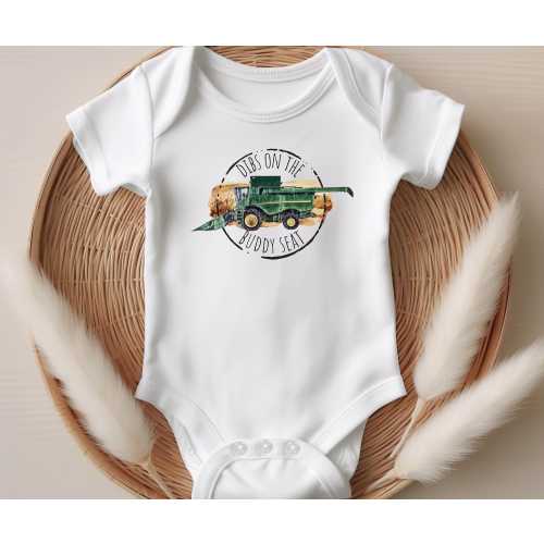 Dibs On The Buddy Seat Onesie® - Future Farmer in Training Bodysuit - Farm Helper Onesie® - Personalized Farming Baby Outfit
