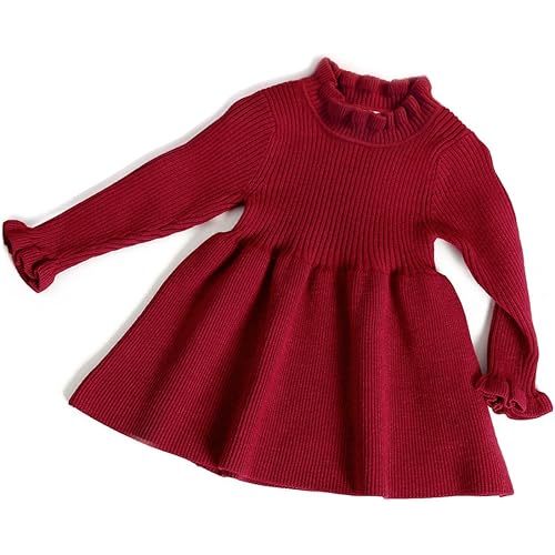 Simplee kids Little Girls' Long Sleeve Girl Dresses and Rompers Ribbed Knit Sweater Dress Black for 6M-5T