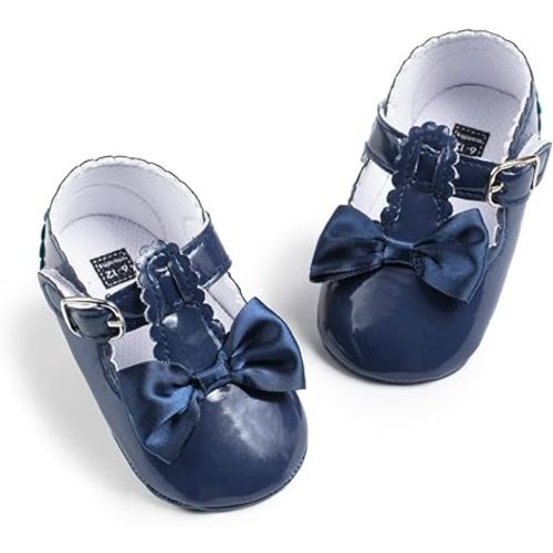 Meckior Infant Baby Girls Soft Sole Bowknot Princess Wedding Dress Mary Jane Flats Prewalker Newborn Light Baby Sneaker Shoes