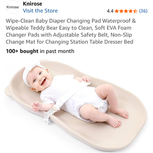 Wipe-Clean Baby Diaper Changing Pad Waterproof & Wipeable Teddy Bear Easy to Clean, Soft EVA Foam Changer Pads with Adjustable Safety Belt, Non-Slip Change Mat for Changing Station Table Dresser Bed