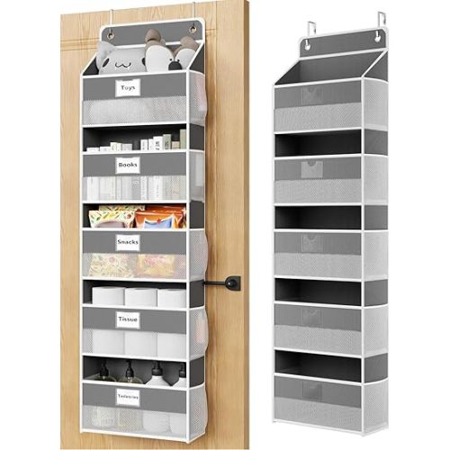 Over The Door Organizer Hanging, 5 Shelf Behind The Doors Storage, Pantry Door Organizer, Closet Organizers for Bedroom and Nursery (Dark Grey)