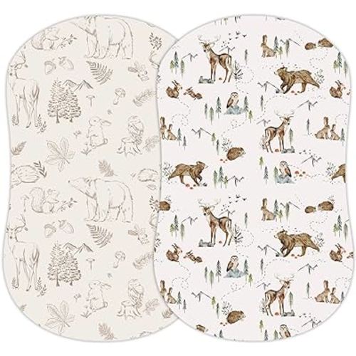 Sorrel + Fern 2-Pack Fitted Bassinet Sheets (Magic Forest) - Buttery Soft Cotton Blend for Standard Bassinet