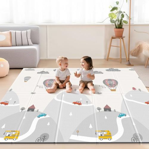 UANLAUO Baby Play Mat - Foam Thick PlayMat for Babies Play Pen Mat 71x59, Baby Crawling Mat, 2 in 1 Fabric and XPE Surface Anti-Slip, Floor PlayMats for Toddlers with Travel Bag for Indoor Outdoor