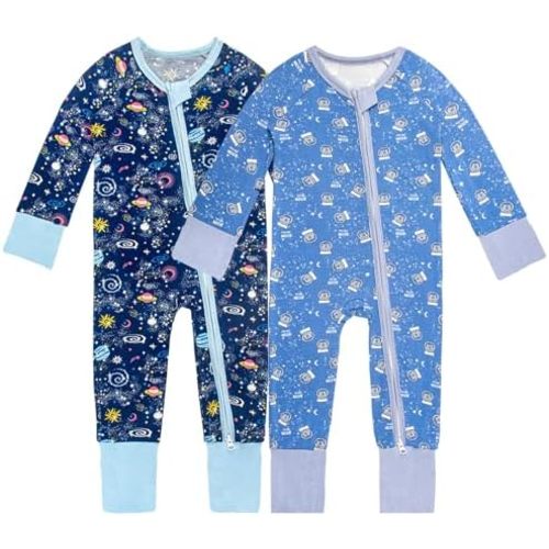 Rayon of Bamboo Pajamas Rompers 2 Way Zipper Long Sleeve Footless Rompers