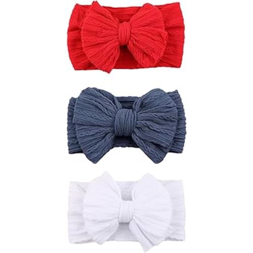 Baby Bows Headbands Nylon Hairbands Baby Girl Bows Hair Accessories for Infant Toddler Essentials (Red Blue White, mid)