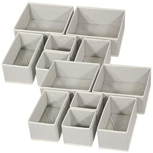 DIOMMELL 12 Pack Foldable Cloth Storage Box Closet Dresser Drawer Organizer Fabric Baskets Bins Containers Divider for Baby Clothes Underwear Bras Socks Lingerie Clothing,Grey 444