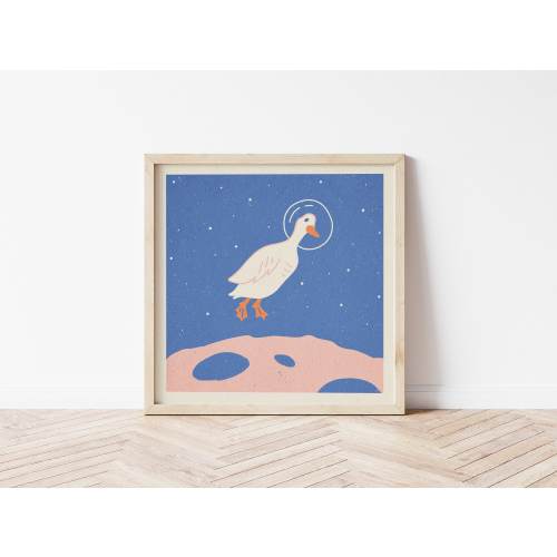 Space Goose Art Print | Retro Astronaut Kids Room Decor