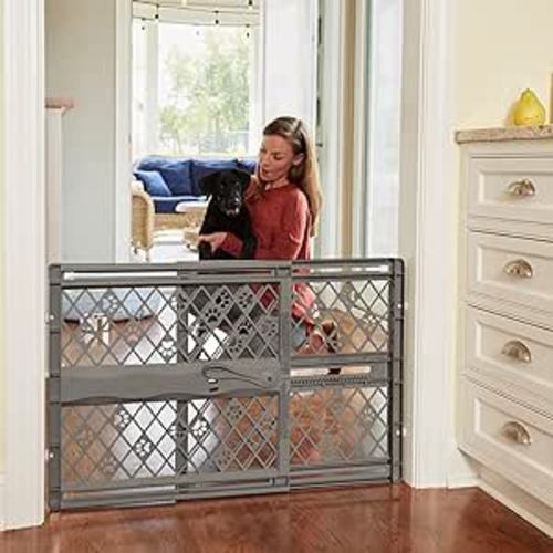 MYPET North States Paws Portable Pet Gate: 26-40" Wide. Pressure Mount. No tools needed. Made in USA. Dog Gate 23" Tall, Expandable, Durable Dog Gates for Doorways, Fieldstone Gray