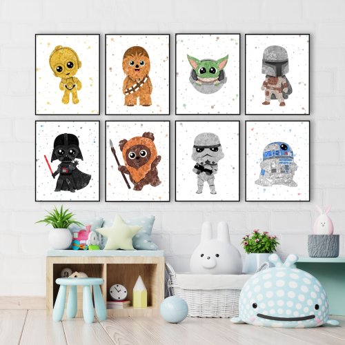 Star Wars Poster 8 Set, star wars nursery, star wars wall art, nursery art, nursery prints, baby yoda, bedroom, baby room, watercolor decor