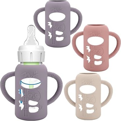 BUSOHA 3 Pack Silicone Sleeves for Dr. Brown's Glass Baby Bottles - Drop Protection Baby Bottle Sleeves,Compatible with Dr. Brown's Newborn Glass Bottles,with Silicone Handles,4 oz