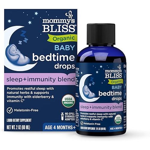 Mommy's Bliss Organic Baby Bedtime Drops + Overnight Immunity Support*, Promotes Restful Night, Melatonin Free, Age 4 Month+, 2 Fl Oz