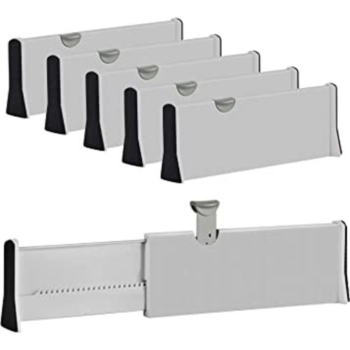 Drawer Dividers Organizer 5 Pack, Adjustable Separators 4" High Expandable from 11-17" for Bedroom, Bathroom, Closet,Clothing, Office, Kitchen Storage, Strong Secure Hold, Foam Ends, Locks in Place