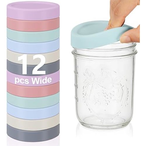 6 Pcs Silicone Wide Mouth Lids Mason Jar Lids Thickened Leak Proof Lid for 86 mm All Wide Mouth Mason Jars, Reusable Large Canning Jar Caps(Morandi)