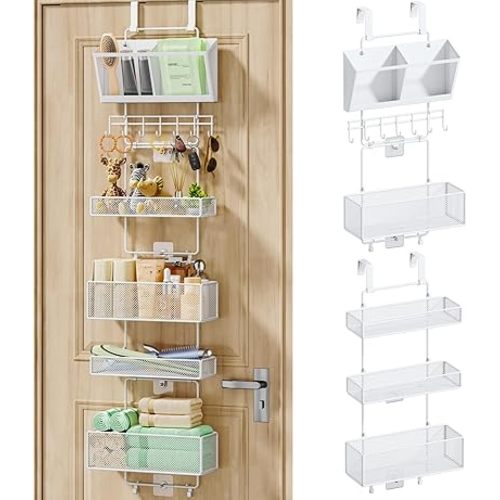 HapiRm Over Door Organizer Hanging - 6 Tier Over The Door Storage with Visual Pockets & Hooks, Behind Door Storage with 4 Metal Large Capacity Baskets for Bathroom Bedroom Kitchen Pantry Cabinet