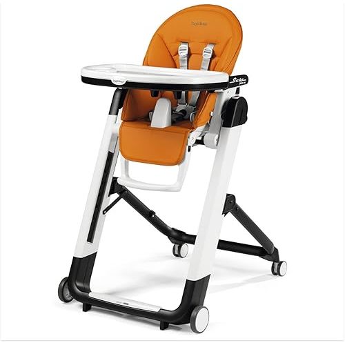 Peg Perego Siesta, Grow With Baby Folding High Chair & Recliner, Height Adjustable, Quick Clean & Easy Push Wheels For Babies & Toddlers, Made in Italy, Arancia (Orange)