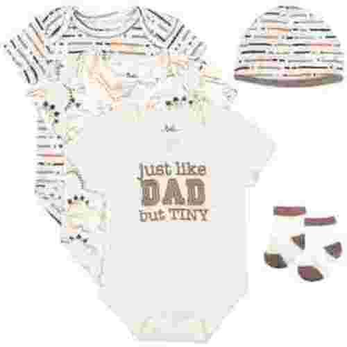 Baby Essentials Baby Boys 6 Months Just Like Dad 5 Piece Bodysuit Set Containing 3 Short Sleeve Bodysuits, 1 Cap & Pair of Socks