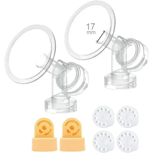 2X 17 mm One-Piece Breastshieldm Extra Small w/Valve, Membrane Compatible with Medela Breast Pumps (Pump in Style, Lactina, Symphony); Made by Maymom Non-Detachable Clear