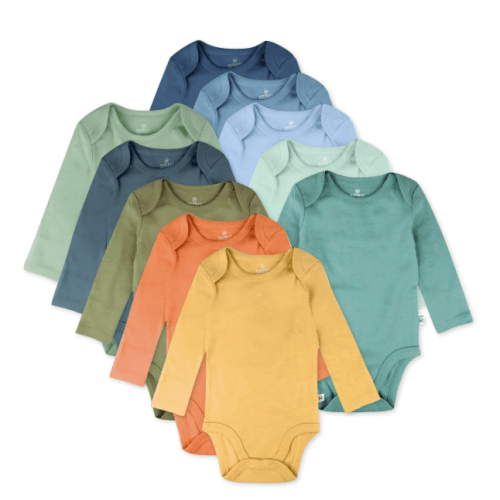 10-Pack Organic Cotton Long Sleeve Bodysuits | Honest Baby Clothing - Rainbow Gem Blues, 6-9 M