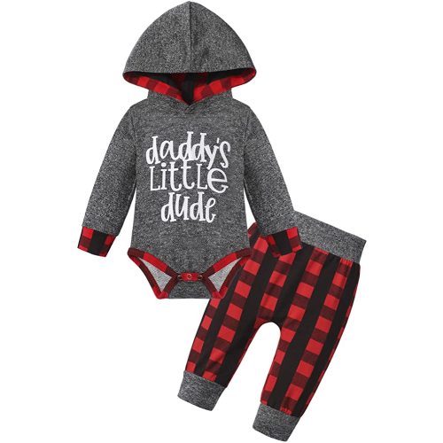 Fommy Newborn Baby Boy Clothes Plaid Letter Print Long Sleeve Hoodies + Long Pants 2PCS Fall Winter Outfits Set
