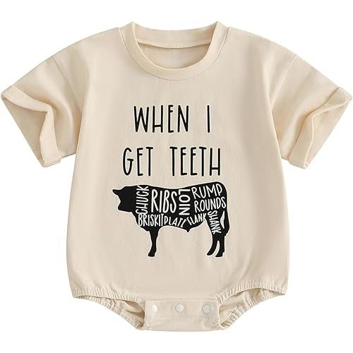 WZTYYDS Newborn Baby Boy Girl Bubble Romper Short Sleeve Oversized Letters Graphic Bodysuit One Piece Neutral Summer Clothes