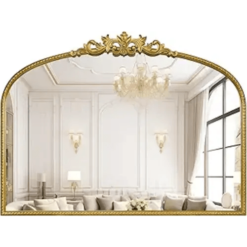 Gold Vintage Mirror for Vanity 32x24 Inch, Gold Antique Mirror with Ornate Frame, Arched Vintage Wall for Bathroom, Living Room, Fireplace, Entryway